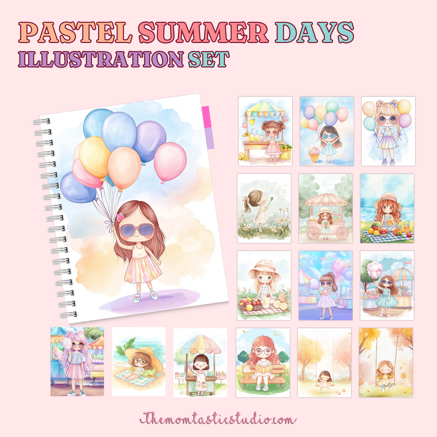 Pastel Summer Days Illustration Set - 300 DPI – Instant Download – Commercial Use