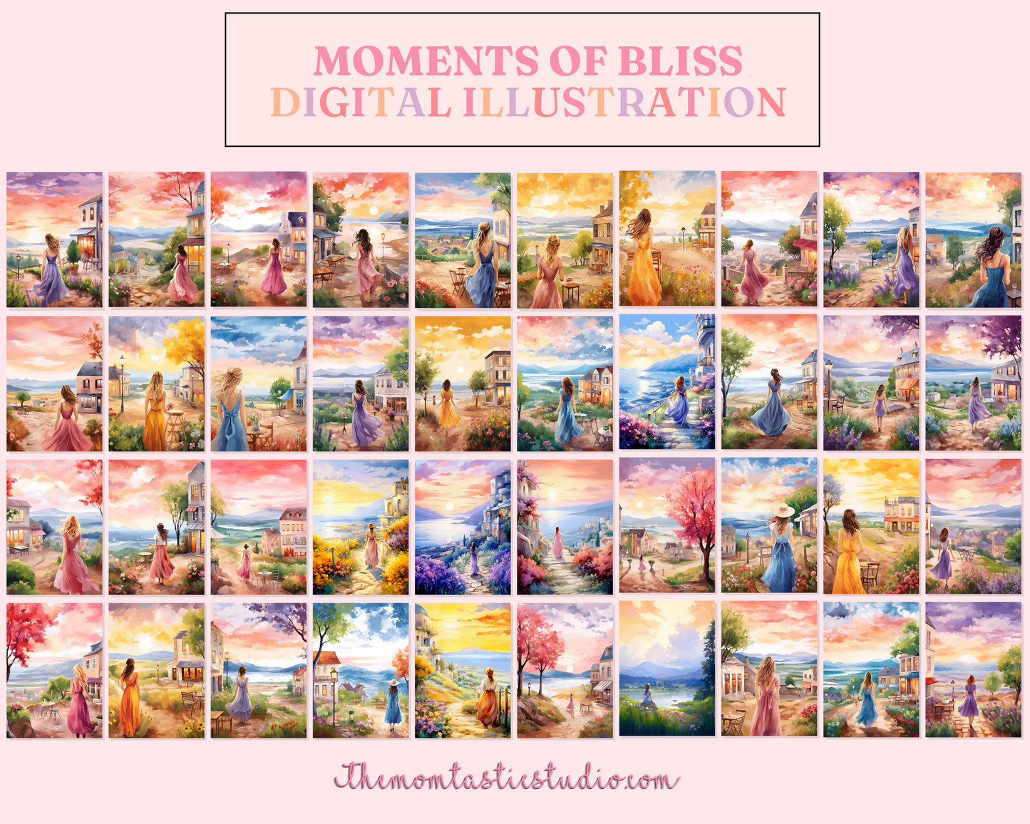 Moments of Bliss - Watercolor Digital Illustration - 300 DPI - Commercial Use - Instant Download