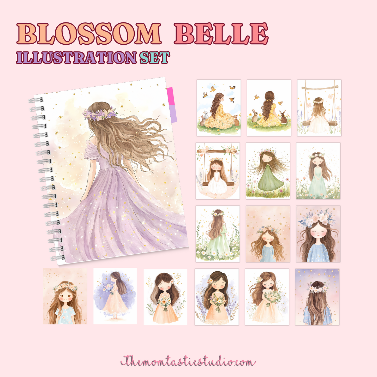 Blossom Belle Illustration Set - 300 DPI – Instant Download – Commercial Use