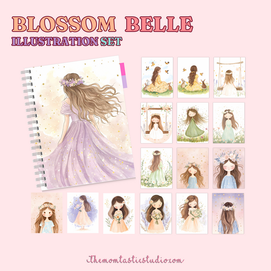 Blossom Belle Illustration Set - 300 DPI – Instant Download – Commercial Use