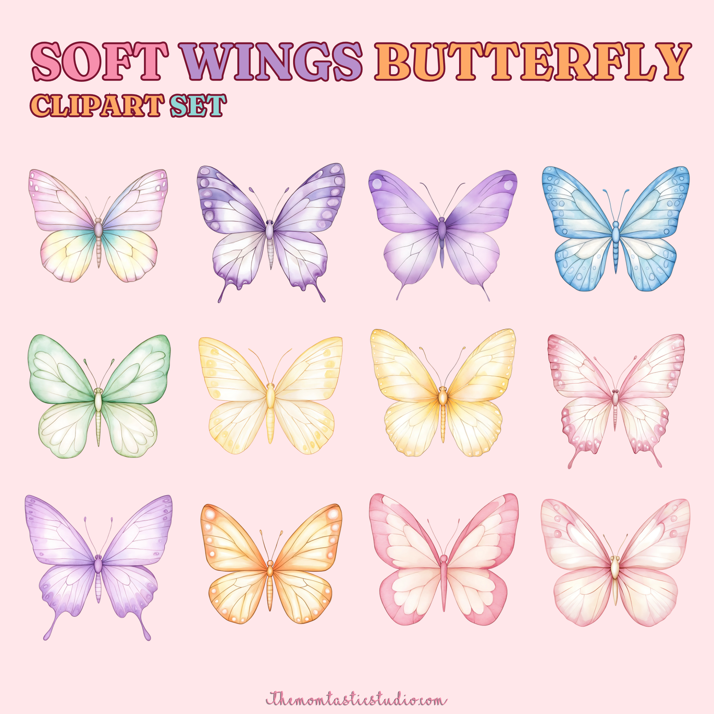 Soft Wings Butterfly Clipart Set - 300 DPI – Instant Download – Commercial Use (Transparent Files)