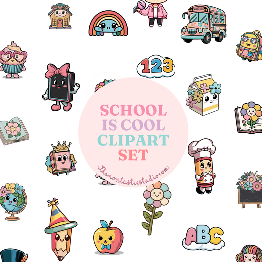 School is Cool – Clipart Set - Planner Sticker - High-Quality PNG - Transparent Background - Commercial Use