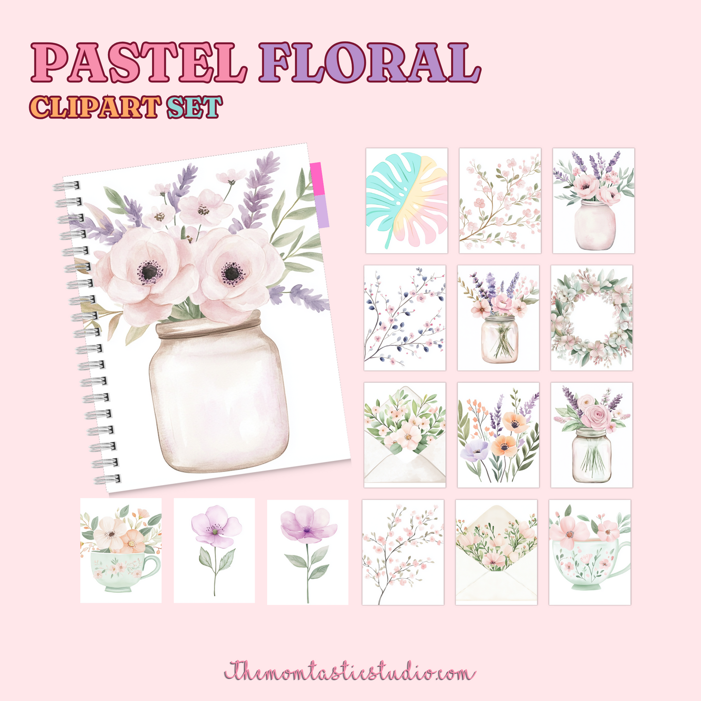 Pastel Floral Clipart Set - 300 DPI – Instant Download – Commercial Use (Transparent Files)