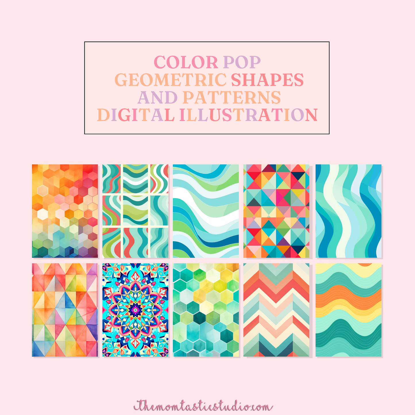 Color Pop Geometric Shapes and Patterns Digital Illustration Pack - Commercial Use