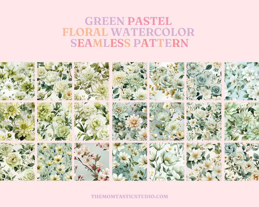 Green Pastel Floral Watercolor Seamless Pattern, Watercolor Pattern for Commercial Use