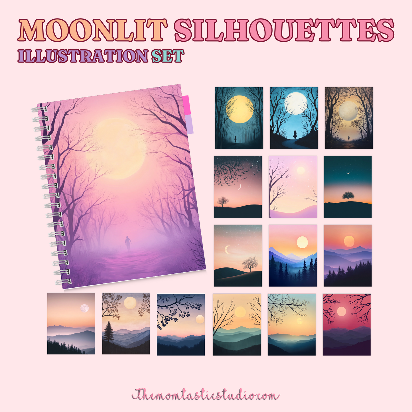Moonlit Silhouettes Illustration Set - 300 DPI – Instant Download – Commercial Use