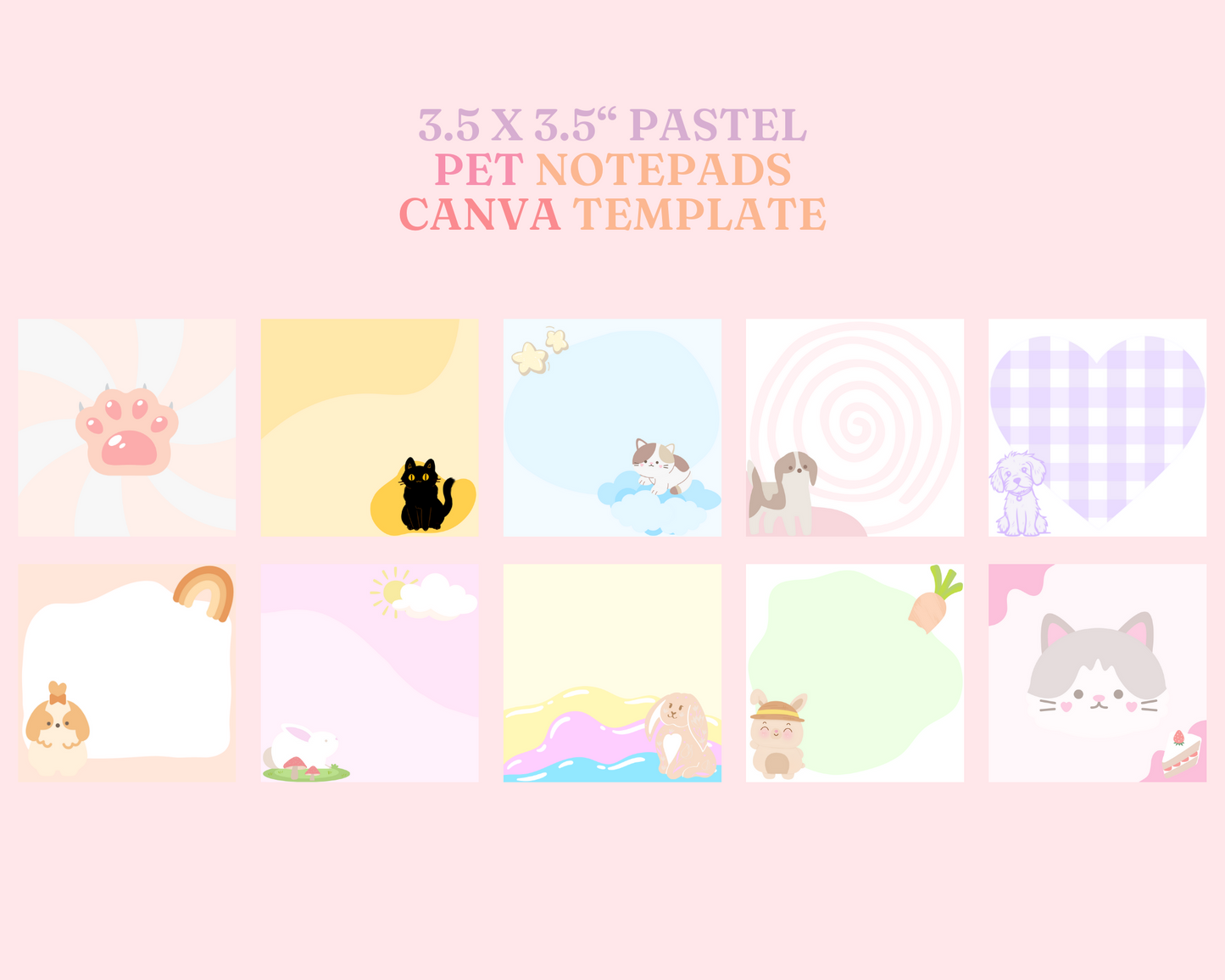 Cute Pastel Pet Notepads – Canva Template (3.5x3.5 inches) – Instant Download –  Commercial Use