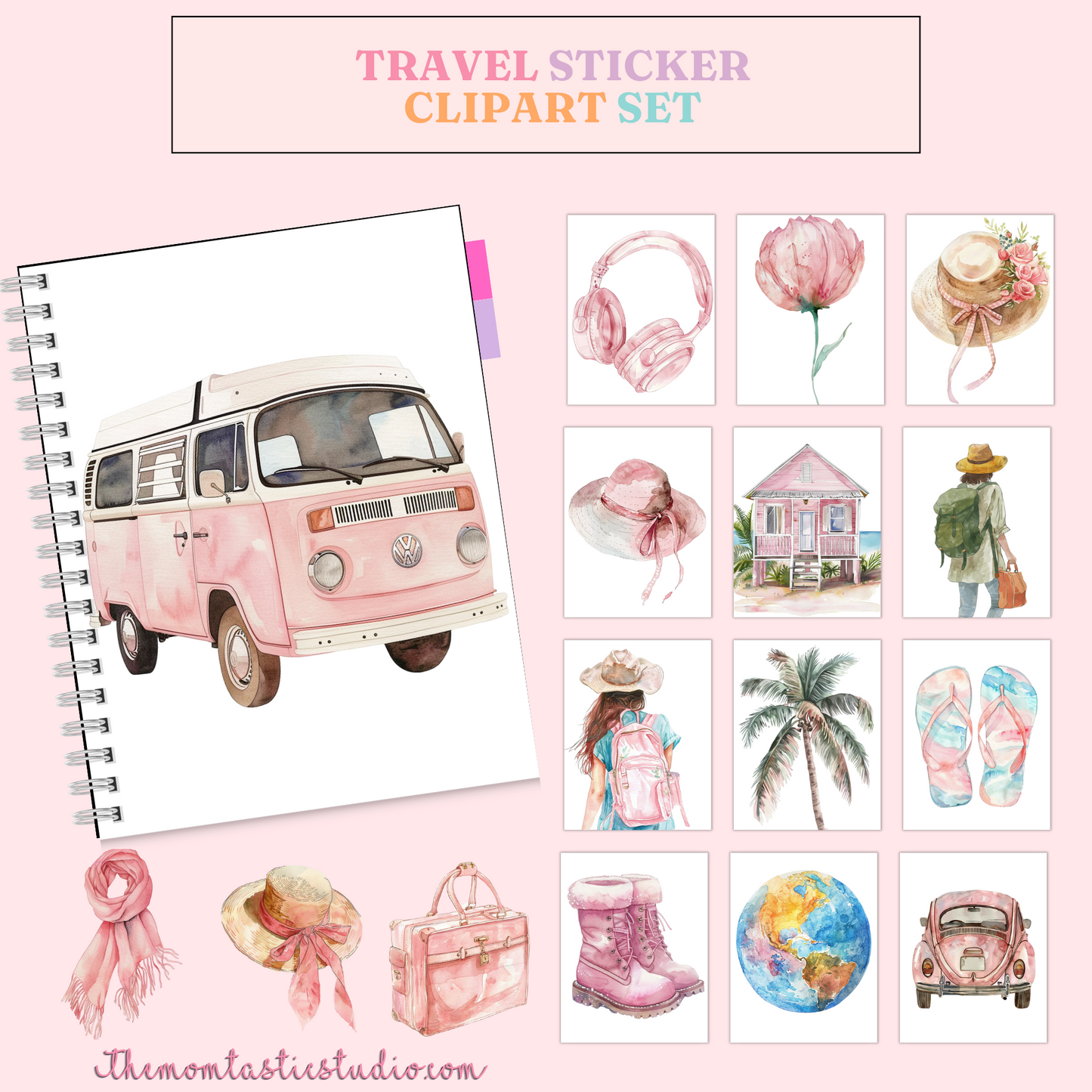 Travel Stickers – Clipart Set - High-Quality PNG - Transparent Background - Commercial Use