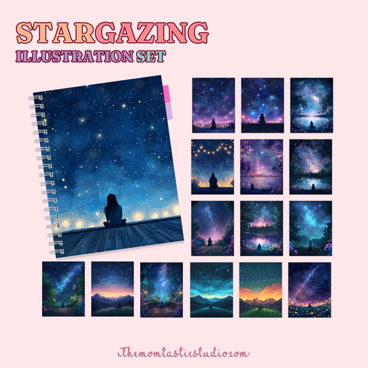 Stargazing Illustration Set - 300 DPI – Instant Download – Commercial Use