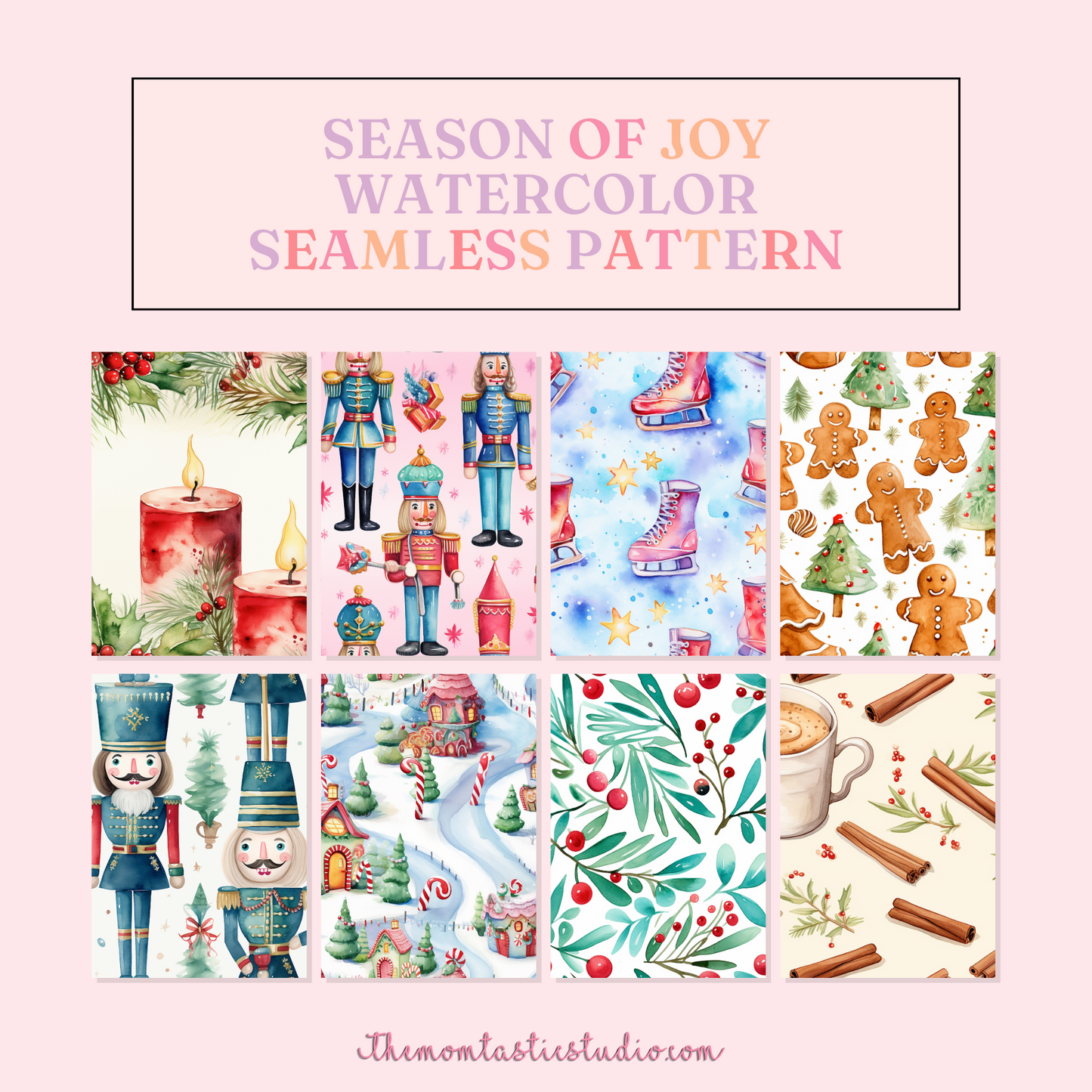 Season of Joy Seamless Pattern, Watercolor Pattern | Christmas Gift Wrappers | Digital Paper | Commercial Use