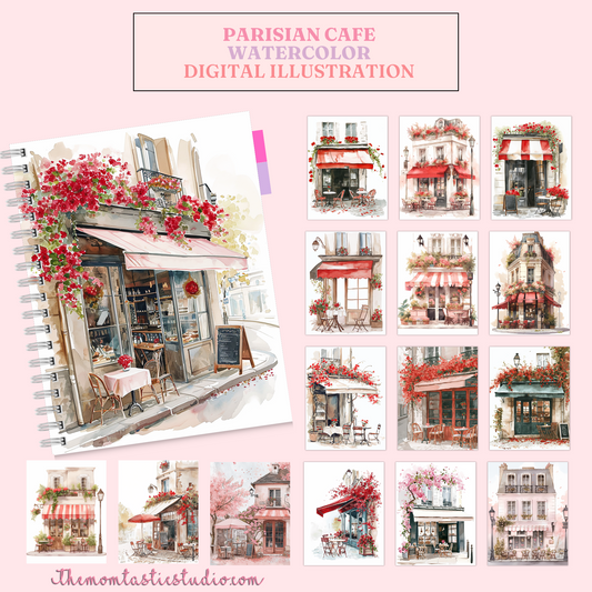 Parisian Cafe Watercolor Digital Illustration 300DPI – Instant Download – Commercial Use