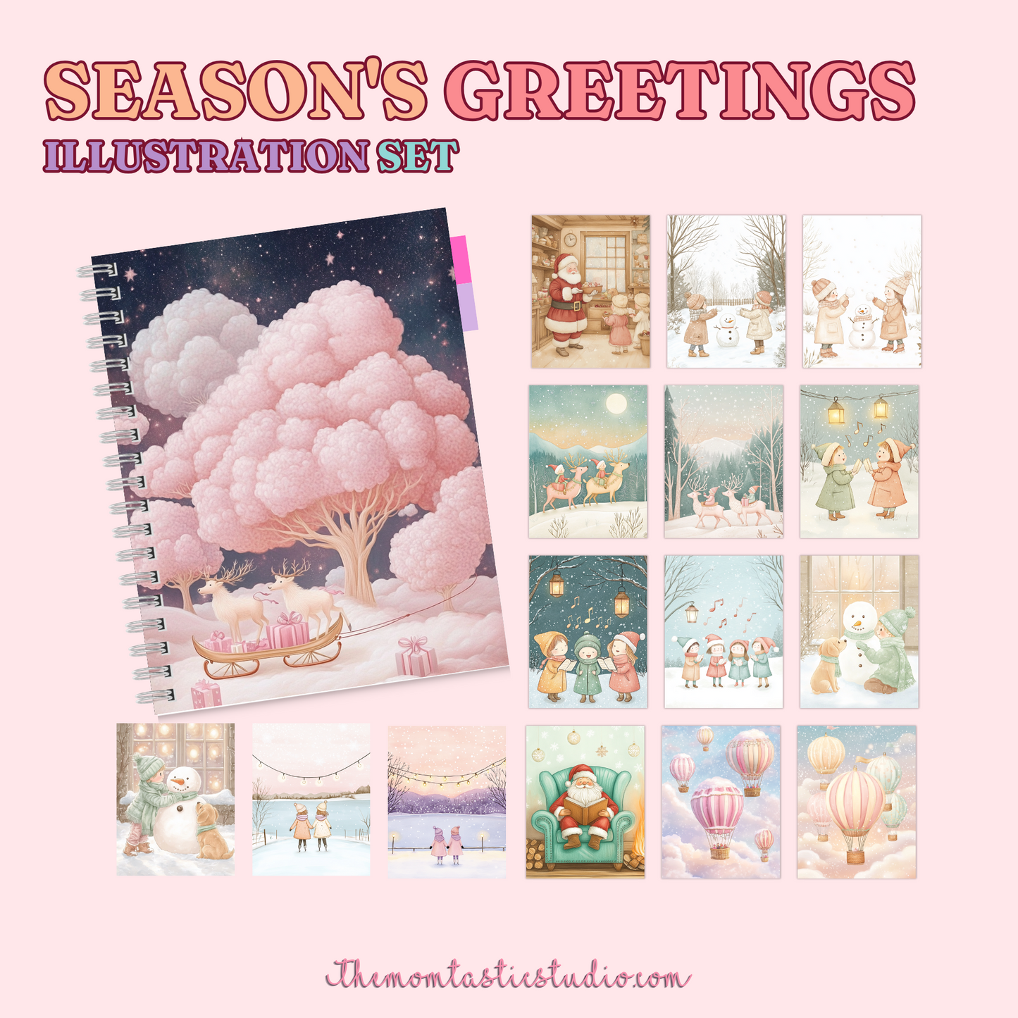 Seasons's Greetings Illustration Set - 300 DPI – Instant Download – Commercial Use