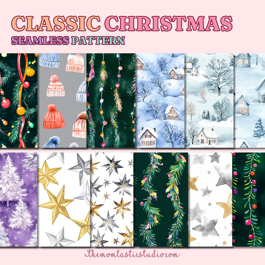 Classic Christmas Seamless Pattern for Commercial Use, Digital Paper - 300 DPI