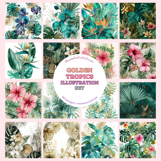 Golden Tropics Illustration Set - 300 DPI – Instant Download – Commercial Use