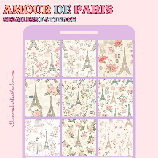 Amour de Paris Seamless Patterns for Commercial Use, Digital Paper - 300 DPI