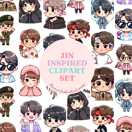 Jin-BTS-Inspired – Clipart Set - Planner Sticker - High-Quality PNG - Transparent Background - Commercial Use