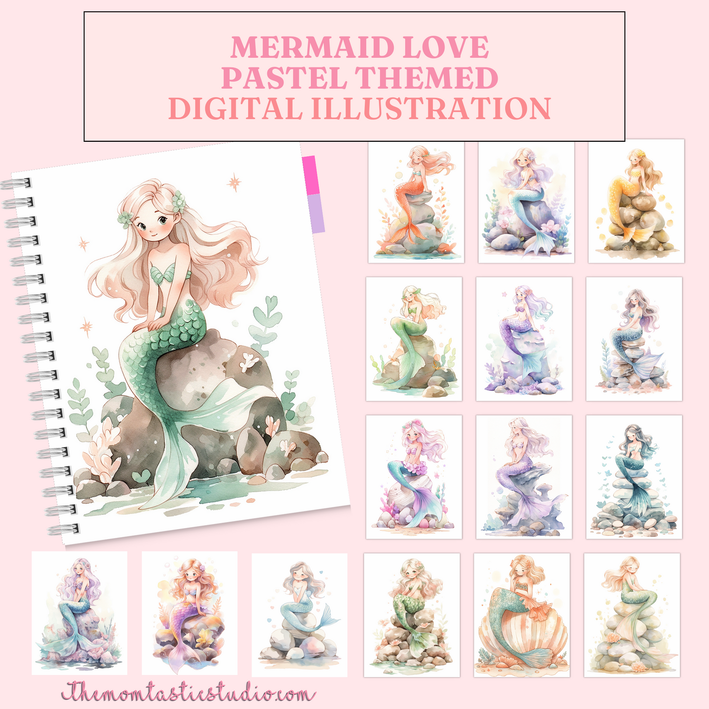 Mermaid Love Digital Illustration 300DPI – Instant Download – Commercial Use