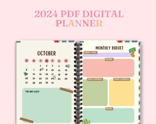 2024 Digital Planner - Monthly - Grocery List - Notes - PDF File