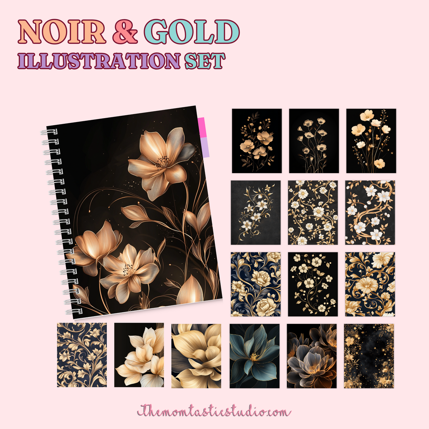 Noir & Gold Illustration Set - 300 DPI – Instant Download – Commercial Use