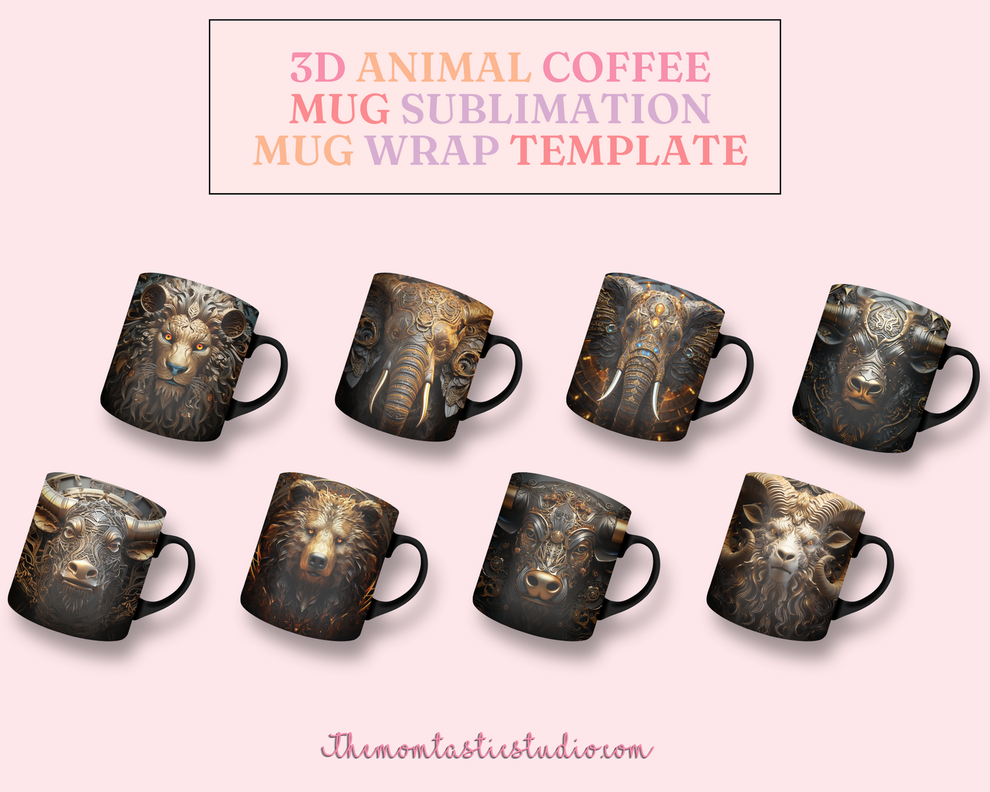 3D Animal Mug Wrap (11OZ and 15OZ) - Commercial Use, 14 Designs, Animal Mug, Sublimation Wrap﻿