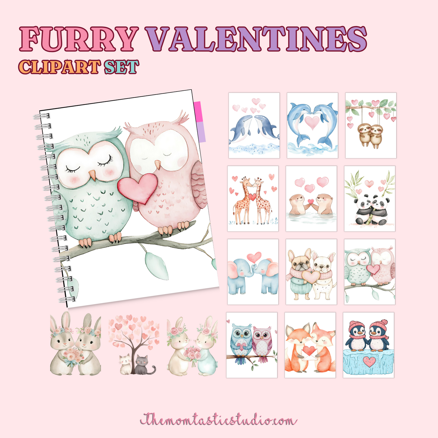 Furry Valentines Clipart Set - 300 DPI – Instant Download – Commercial Use (Transparent Files)