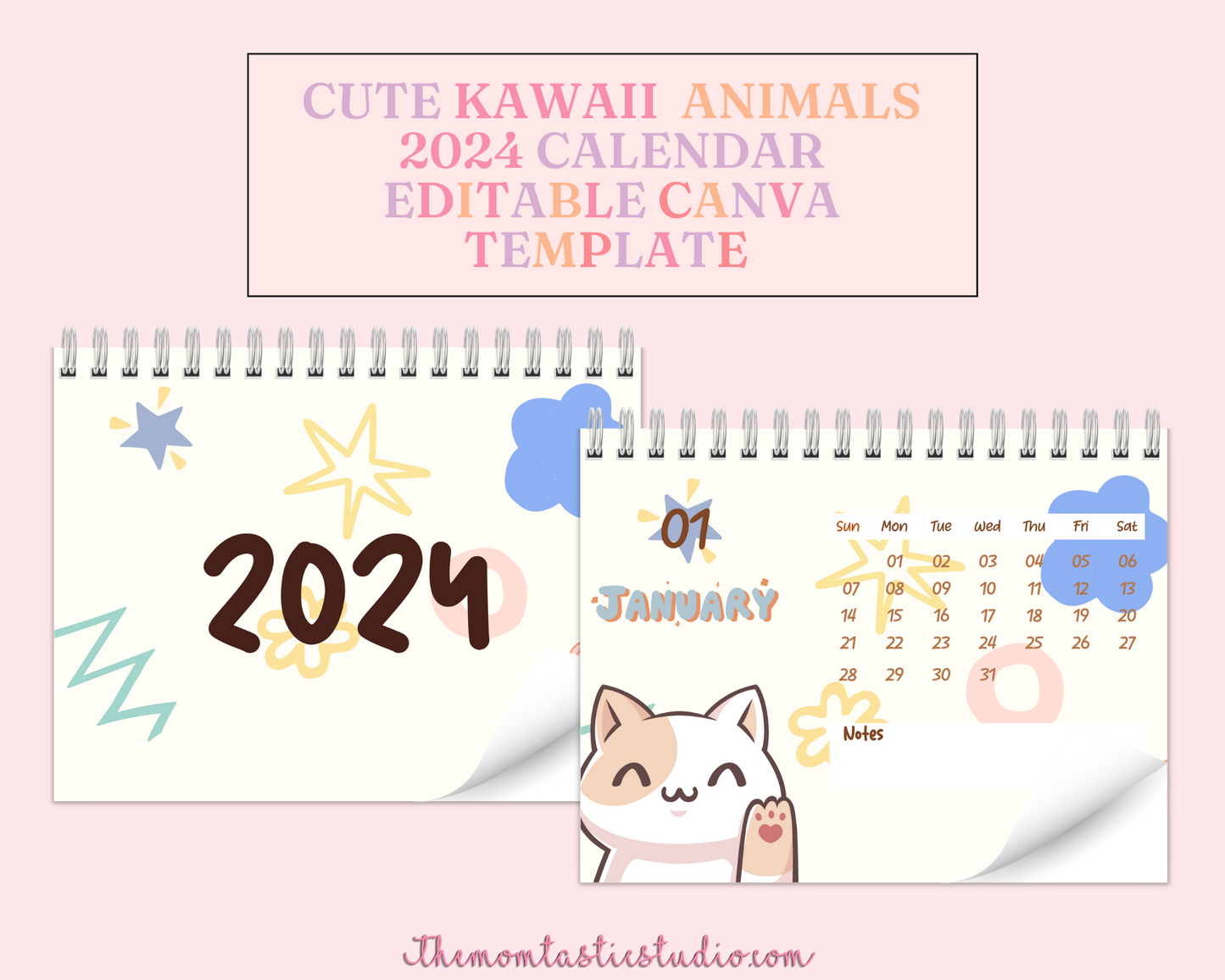 2024 Template | Kawaii Calendar Printable | Canva Editable | Commercial Use