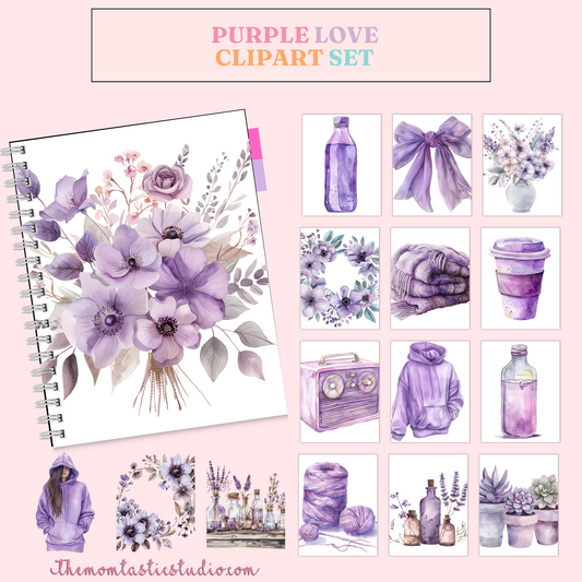 Purple Love – Clipart Set - High-Quality PNG - Transparent Background - Commercial Use