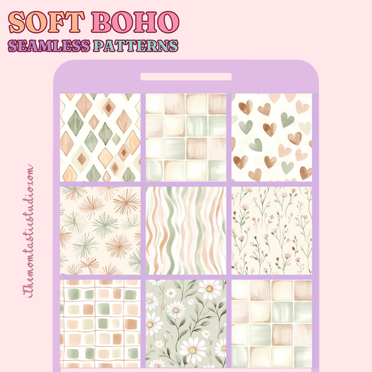 Soft Boho Seamless Patterns for Commercial Use, Digital Paper - 300 DPI