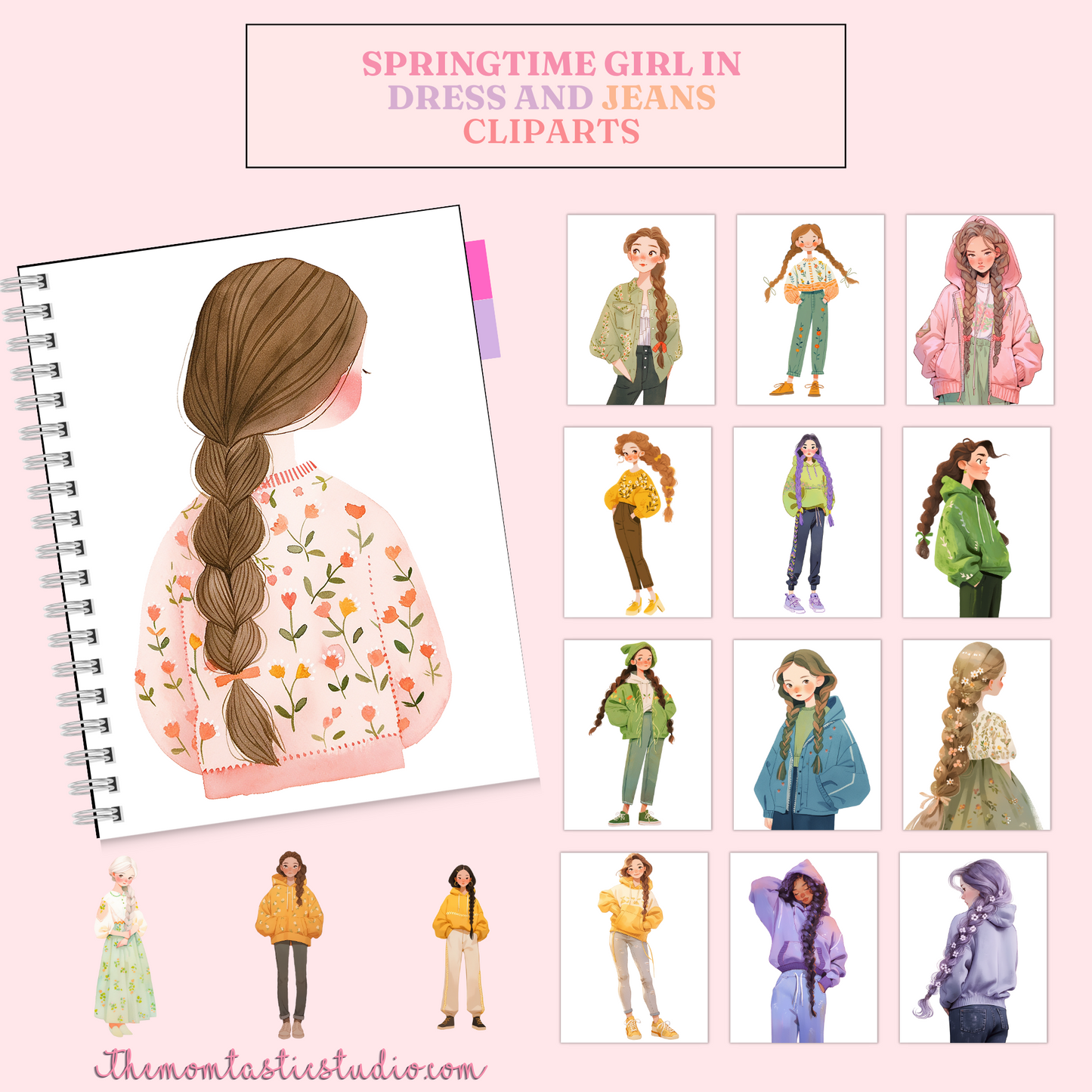 Springtime Girls in Dress and Jeans – High-Quality PNG - Transparent Background - Commercial Use