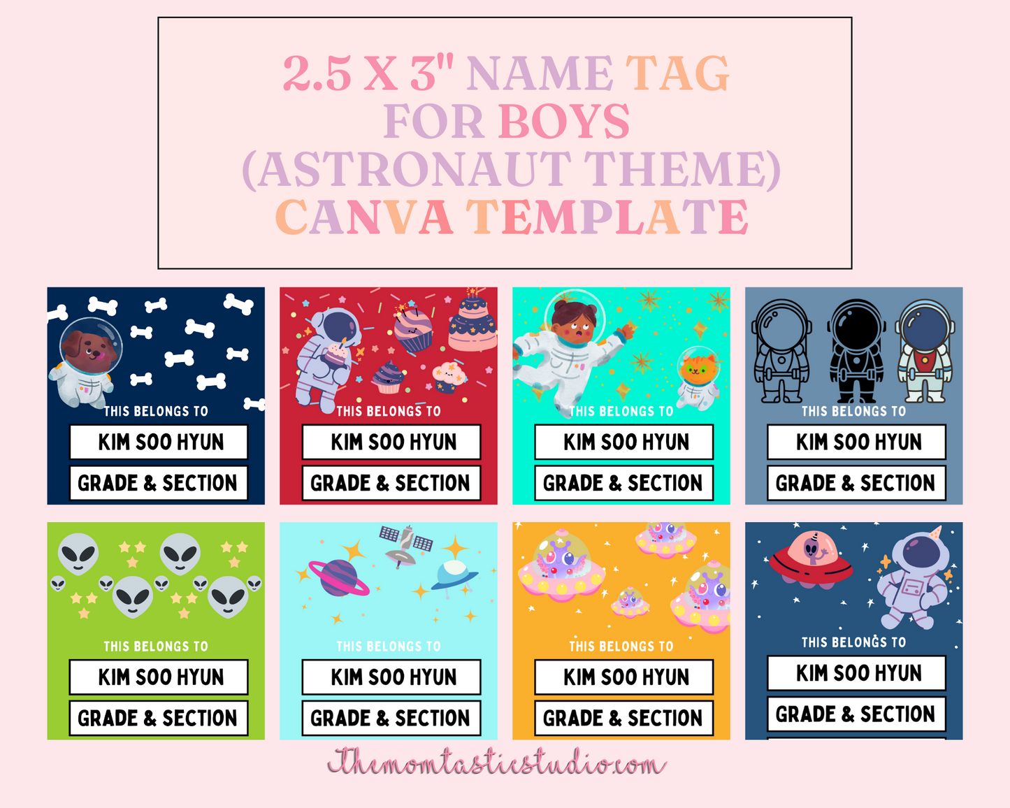 Printable Name Labels for Boys (Astronaut Theme) – Instant Download – Canva Editable - Commercial Use - Back to School Supplies