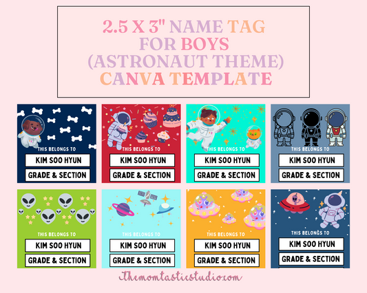Printable Name Labels for Boys (Astronaut Theme) – Instant Download – Canva Editable - Commercial Use - Back to School Supplies