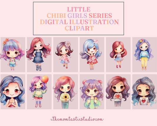 Cute Little Chibi Girls – High-Quality PNG - Transparent Background - Commercial Use