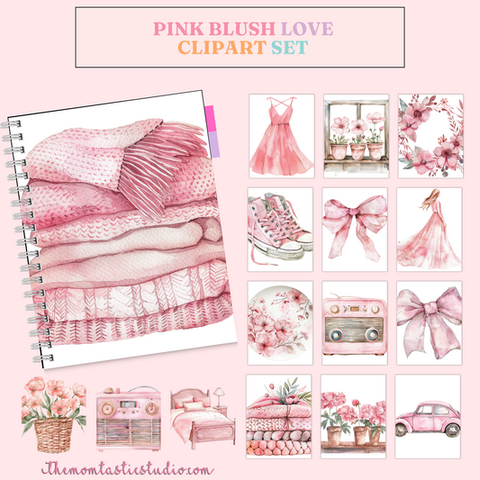 Pink Blush Love – Clipart Set - High-Quality PNG - Transparent Background - Commercial Use