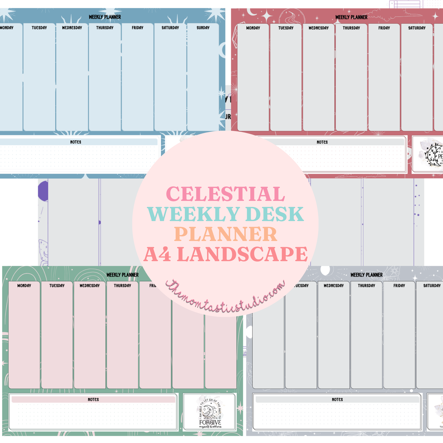 Celestial Weekly Desk Planner - PDF File Only (A4 LANDSCAPE) - Commercial Use