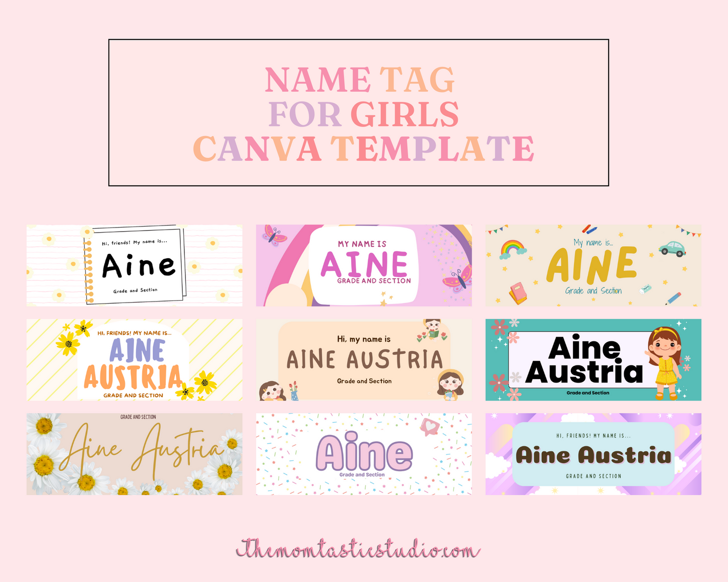 Name Tag for Girls – Instant Download – Canva Editable - Commercial Use