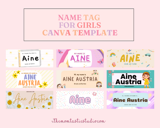 Name Tag for Girls – Instant Download – Canva Editable - Commercial Use