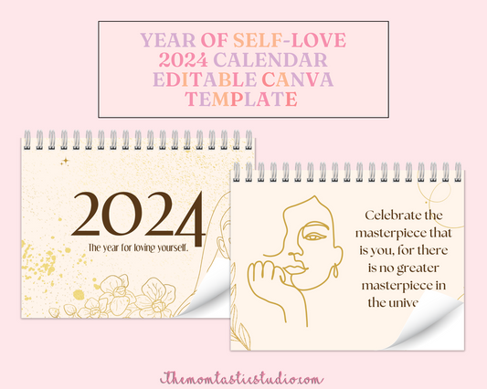 2024 Template | Year of Self-Love Calendar Printable | Canva Editable | Commercial Use