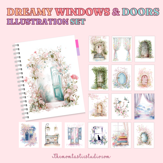 Dreamy Windows & Doors Illustration Set - 300 DPI – Instant Download – Commercial Use