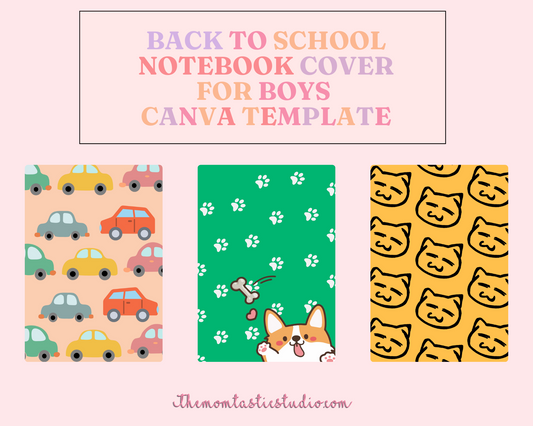 Back to School Notebook Cover Canva Template for Boys - 20 Pages - Commercial Use