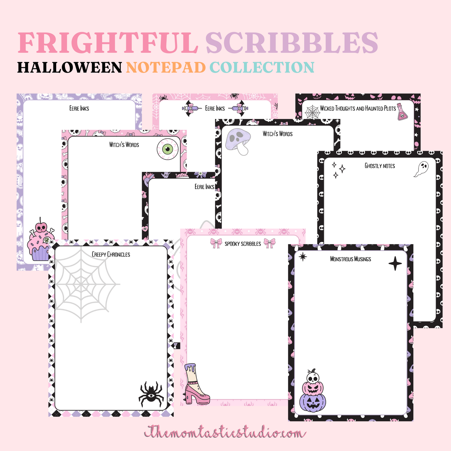 Frightful Scribbles Halloween Notepad Bundle - PDF/PNG Files - Commercial Use