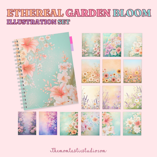 Ethereal Garden Bloom Illustration Set - 300 DPI – Instant Download – Commercial Use