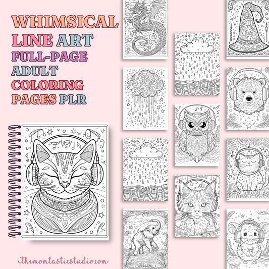 Whimsical Line Art Coloring Pages – Instant Download – PLR (Rights to Resell)