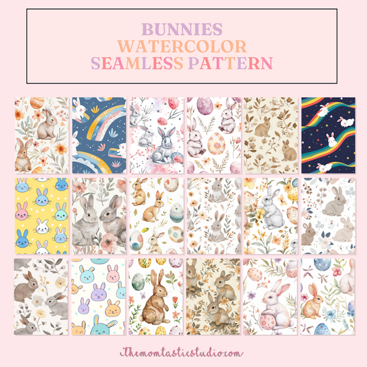 Bunnies Watercolor Seamless Pattern | Cardstocks | Gift Wrappers | Digital Paper | Commercial Use