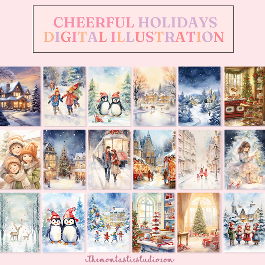 Cheerful Holidays - Watercolor Digital Illustration - 300 DPI - Commercial Use - Instant Download