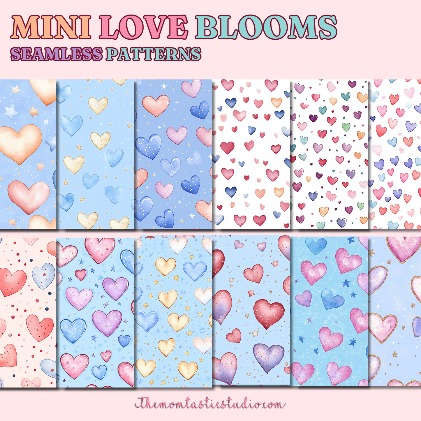 Mini Love Blooms Seamless Patterns for Commercial Use, Digital Paper - 300 DPI