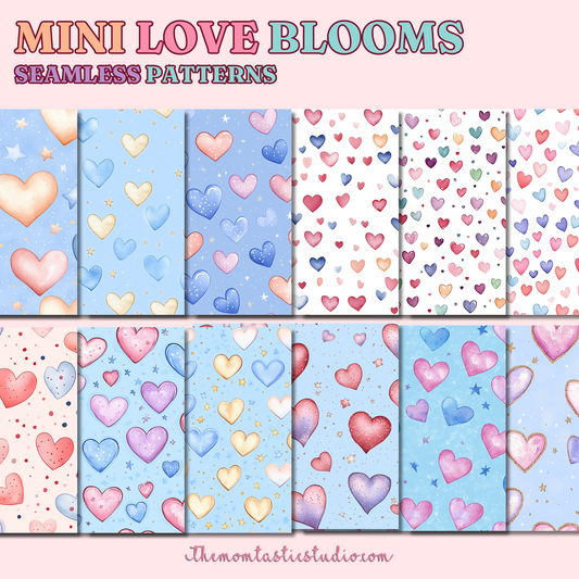 Mini Love Blooms Seamless Patterns for Commercial Use, Digital Paper - 300 DPI