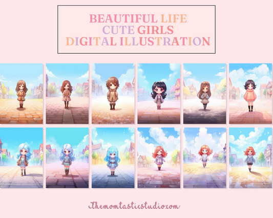 FREE Beautiful Life Chibi Girls Illustration – Commercial Use