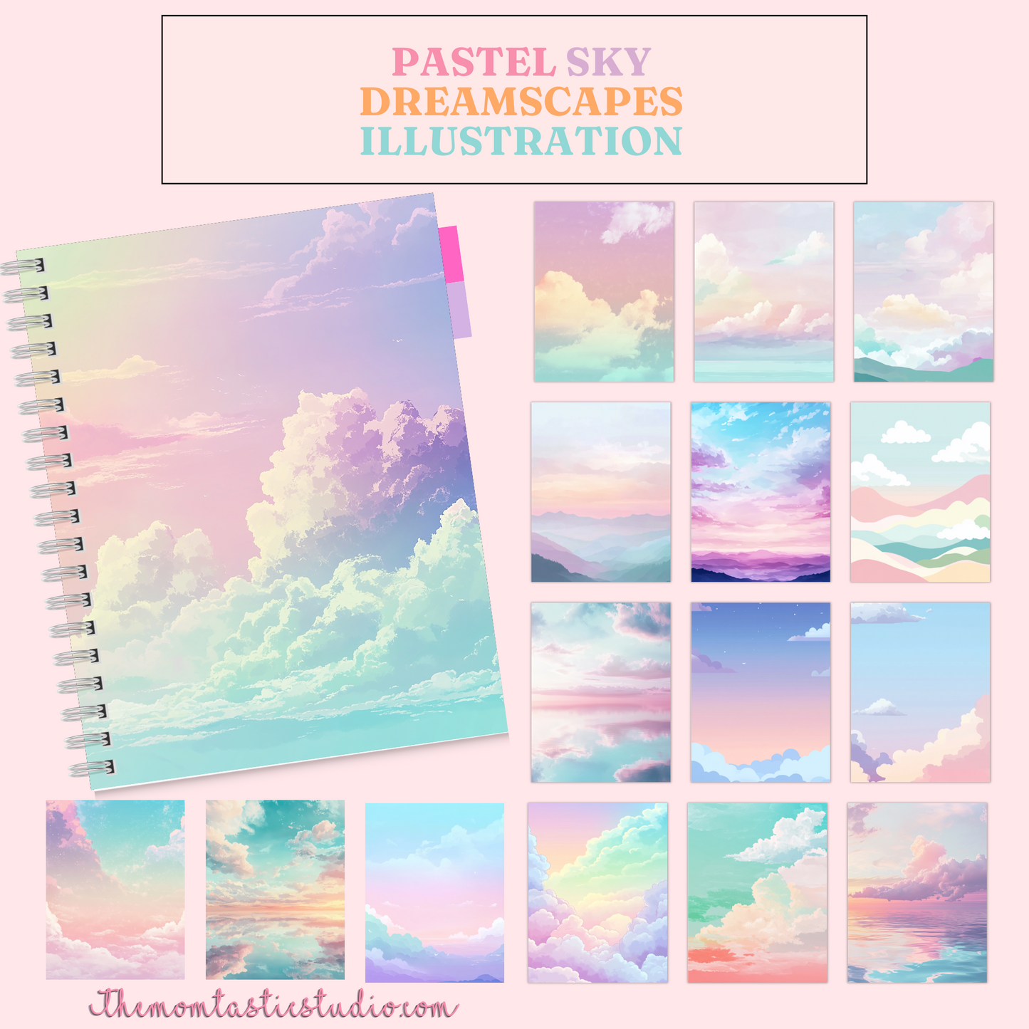 Pastel Sky Dreamscapes Illustration for Commercial Use, Digital Paper