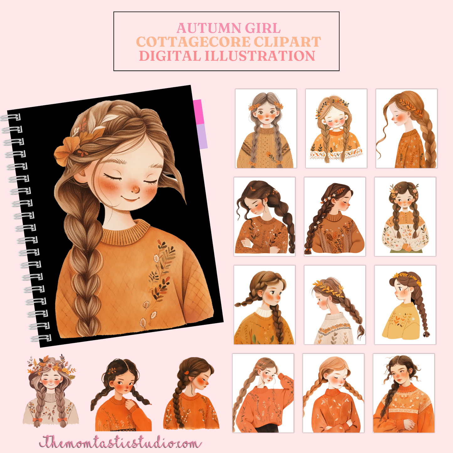 Autumn Girl Cottagecore Cliparts – High-Quality PNG - Transparent Background - Commercial Use