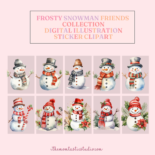 Frosty Snowman Friends Watercolor Cliparts – High-Quality PNG - Transparent Background - Commercial Use